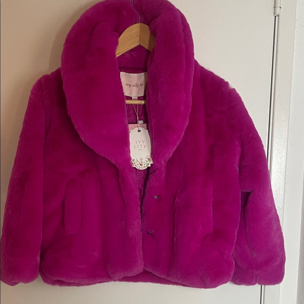 Ivy City Co Vibrant Pink Faux Fur Jacket
